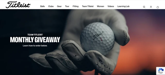 Team Titleist Monthly Giveaway page showing a Titleist golf ball and the September 2026 giveaway campaign