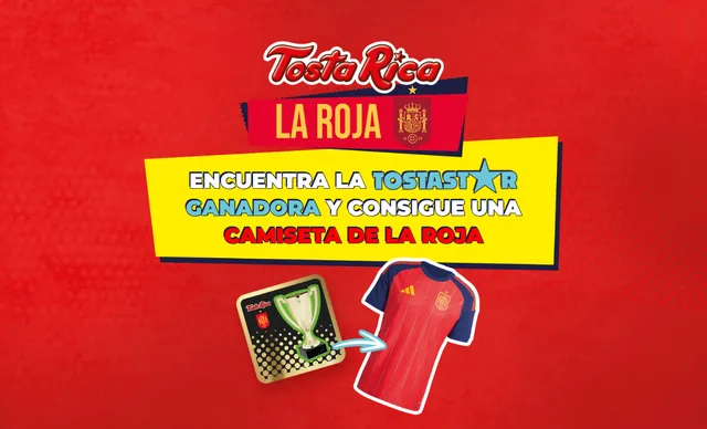 Página oficial de TostaRica La Roja con el mensaje «Encuentra la TostaStar ganadora y consigue una camiseta de La Roja».