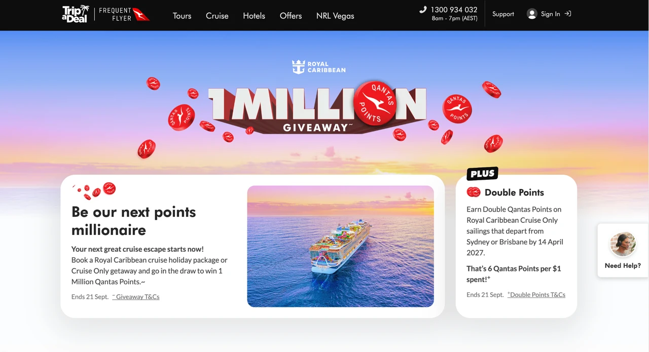 TripADeal × Royal Caribbean — 1 Million Qantas Points Giveaway Official TripADeal and Royal Caribbean campaign page for the 1 Million Qantas Points giveaway.