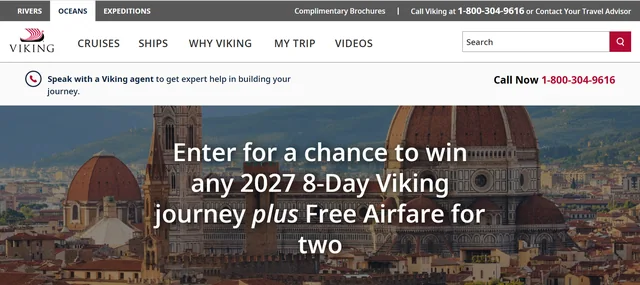 Official Viking sweepstakes page offering a 2027 eight-day Viking journey plus airfare for two