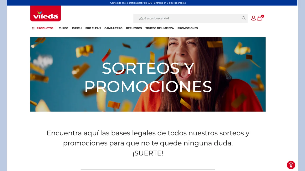 Página de la promoción Vileda con el banner de sorteos y promociones.