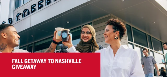 Fall Getaway to Nashville Giveaway 2026 campaign visual featuring visitors in Music City