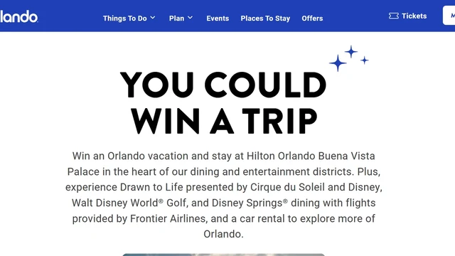 Visit Orlando family vacation sweepstakes 2026 Visit Orlando page promoting the Orlando family vacation sweepstakes