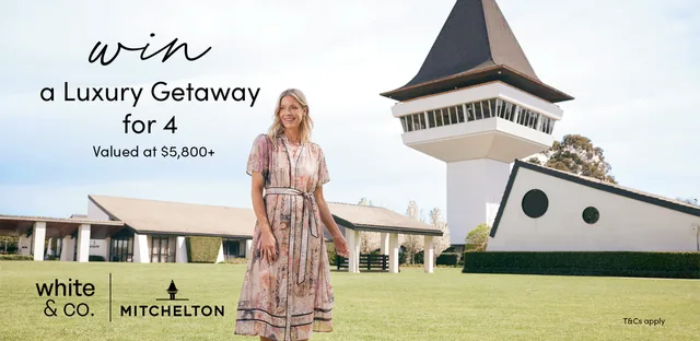 Official White & Co banner for the Mitchelton luxury getaway giveaway.