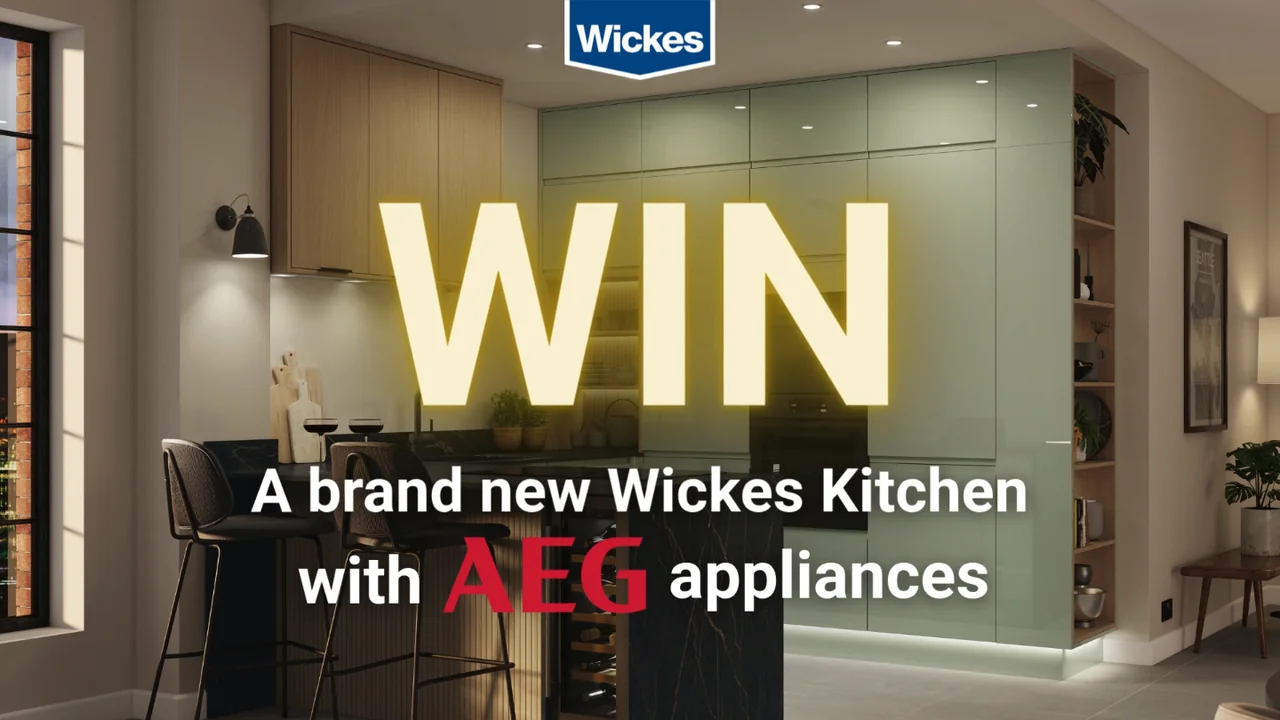 Official promotional artwork for the Wickes x AEG Win a Kitchen Competition 2026.