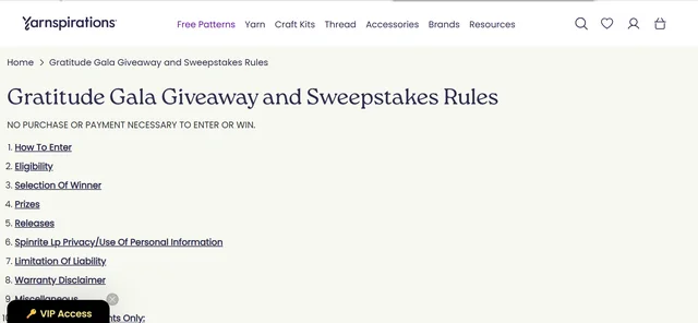 Yarnspirations Gratitude Gala Giveaway 2026 Official Yarnspirations Gratitude Gala Giveaway and Sweepstakes Rules page